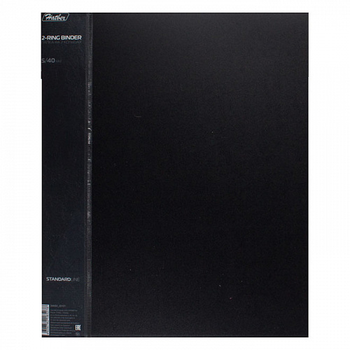 Папка на 4 кольца А4 пластик 25мм внутренний карман черная Hatber STANDARD, 4AB4_00101