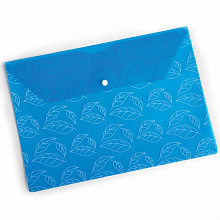 Папка-конверт с кнопкой А4 пластик 0,18мм Листочки синий Бюрократ PK810BLU