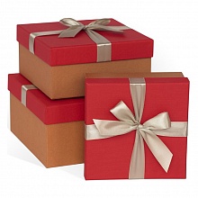 Коробка подарочная квадратная  21х21х11см красная-ореховая с бантом Д10103К.081.1 