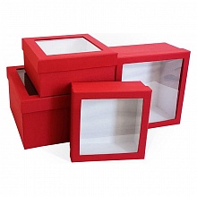 Коробка подарочная квадратная  23х23х13см красная с прозрачным окном Д10103К.164.1