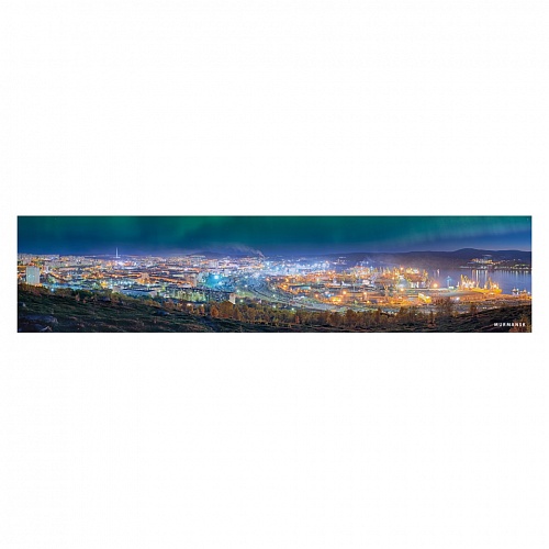 Открытка панорамная Мурманск Вид на город, сияние PANMRM-16