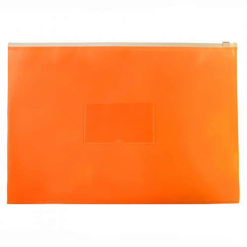Папка-конверт на молнии А4 оранжевый, карман для визиток Бюрократ Double Neon DNEBPM4AOR