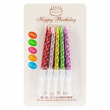 Набор свечей для торта 10шт цветные Счастливый праздник с подставками MILAND С-2987