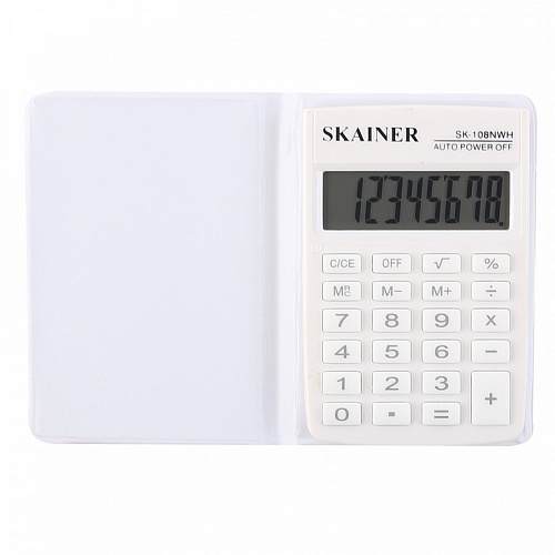 Калькулятор карманный  8 разрядов белый SKAINER SK-108NWH