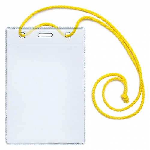 Бейдж на шнурке  79х123мм вертикальный 250мкм желтый упаковка 10шт (цена за шт) ДПС, 1427.В-112