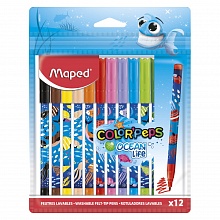 Фломастеры 12 цветов суперсмываемые декорированные MAPED Color Peps Ocean Life 845701