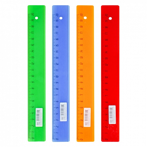 Линейка пластиковая 20см тонированная цветная ассорти Проф-Пресс, Л-9290