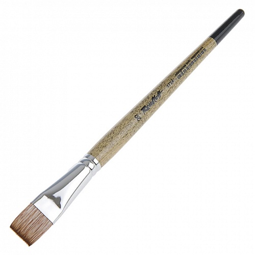 Кисть мангуст имитация №20 плоская флейц пестрая ручка круглая деревянная Roubloff ЖТФ-20,04СБ