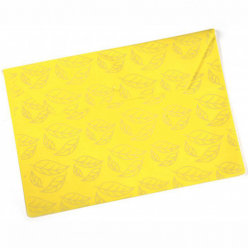 Папка-конверт с кнопкой А4 пластик 0,18мм Листочки желтый непрозрачный глянец Бюрократ PK813NYEL