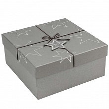 Коробка подарочная квадратная  22х22х9см Звезды Серебро OMG 720300-283