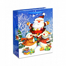 Пакет подарочный 180х230х100мм Новогодний Дед Мороз и снеговики MILAND ПП-0157