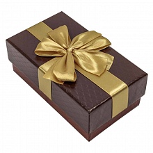 Коробка подарочная прямоугольная  15,5х9х5,8см с двойным бантом Коричневая OMG 720691/4