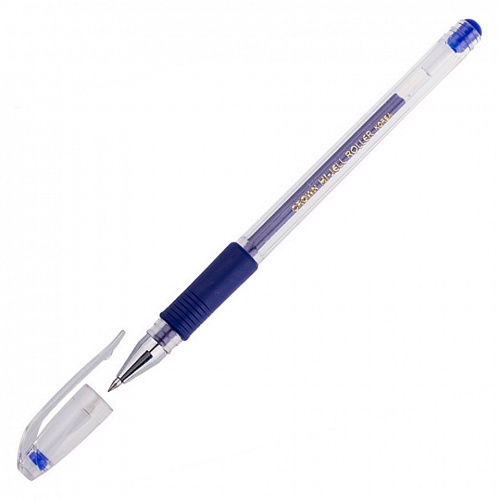 Ручка гелевая 0,5мм синий стержень CROWN Grip HJR-500R