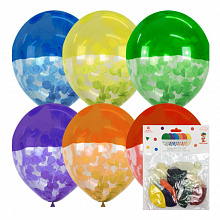 Шарики воздушные М12 30см Bicolor Transparent ассорти c конфетти 6шт (цена за упаковку) 6057657