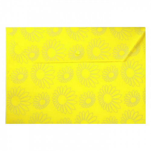 Папка-конверт с кнопкой А4 пластик 0,18мм Ромашки непрозрачный желтый Бюрократ PK823NYEL