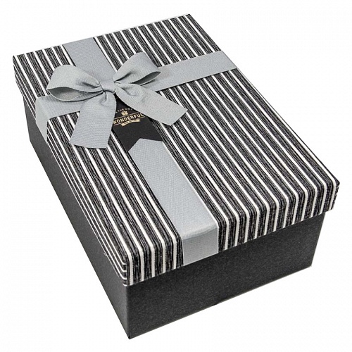 Коробка подарочная прямоугольная  22,5х16х9,5см черная в полоску Wonderful OMG 720702/7