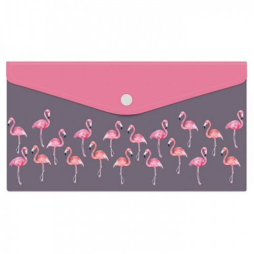 Папка-конверт с кнопкой 260х140мм Фламинго пластик УФ-печать ФЕНИКС 48259