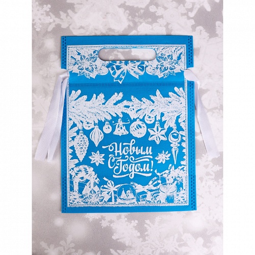 Мешок для подарков 18х24см голубой Новогоднее настроение MILAND НУ-1412