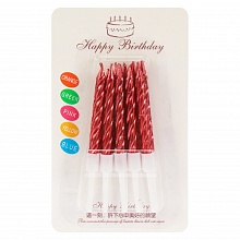 Набор свечей для торта 10шт малиновые Счастливый праздник с подставками MILAND С-2988