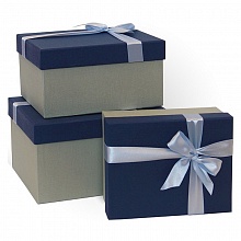 Коробка подарочная прямоугольная  21x17x11см синяя-серая с бантом Д10103П.124.2