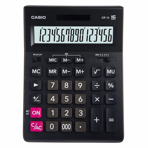 Калькулятор настольный 16 разрядов CASIO черный GR-16-W-EH