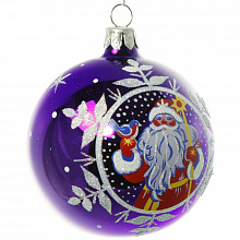 Шар елочный  7,5см Дед Мороз фиолетовое стекло С1540