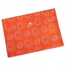 Папка-конверт с кнопкой А4 пластик 0,18мм Ромашки непрозрачный оранжевый Бюрократ PK823NOR