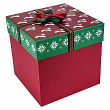Коробка подарочная куб  22х22х21,5см с бантиком Новогодние шапочки OMG 720300-763