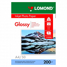 Фотобумага Lomond А4 200г/м2 глянцевая 50л для струйной печати, 0102020