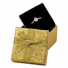 Коробка подарочная квадратная   5х5х3,5см с бантиком Цветы блестящие Золотой OMG, 60655/3