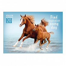 Альбом для рисования А4 20л склейка Проф-Пресс Стремительные лошади мелованный картон 20-5225