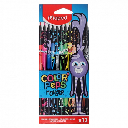 Карандаши пластиковые  12 цв трехгранные MAPED Color Peps Black Monster 862612