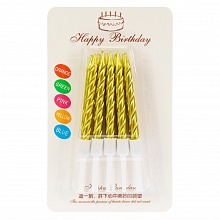 Набор свечей для торта 10шт золотые Счастливый праздник с подставками MILAND С-2985