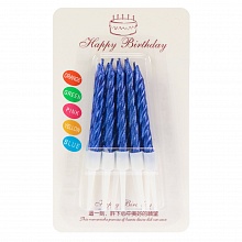 Набор свечей для торта 10шт синие Счастливый праздник с подставками MILAND С-2983