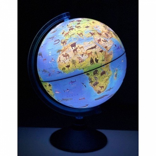 Глобус 25см Зоогеографический на английском языке с подсветкой от батареек Globen, Ве012500273