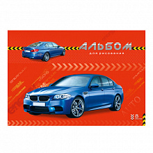 Альбом для рисования А4  8л скоба Синее авто на красном Проф-Пресс 08-2601