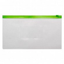 Папка-конверт на молнии 150х265мм зеленый пластик 0,15мм, карман для визитки Бюрократ BPM6AGRN