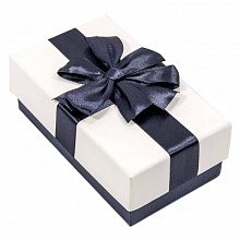 Коробка подарочная прямоугольная  15,5х9х5,8см с двойным бантом Белый/Синий OMG 720691/5