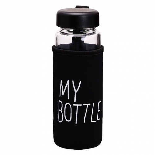 Бутылка для воды пластиковая в чехле черном MILAND, УД-2710