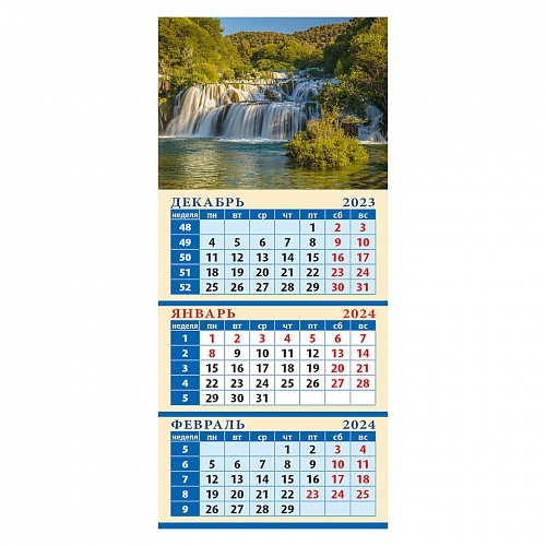 Календарь  2024 год квартальный магнитный 116х245мм Водопад День за Днем, 34420