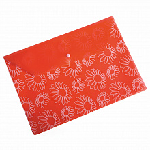 Папка-конверт с кнопкой А4 пластик 0,18мм Ромашки красный Бюрократ PK820RED