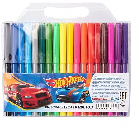 Фломастеры 18 цветов CENTRUM Hot Wheels 83389 Фломастеры 18 цветов CENTRUM Hot Wheels 83389