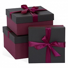 Коробка подарочная квадратная  21х21х11см черная-бордовая с бантом Д10103К.190.1 