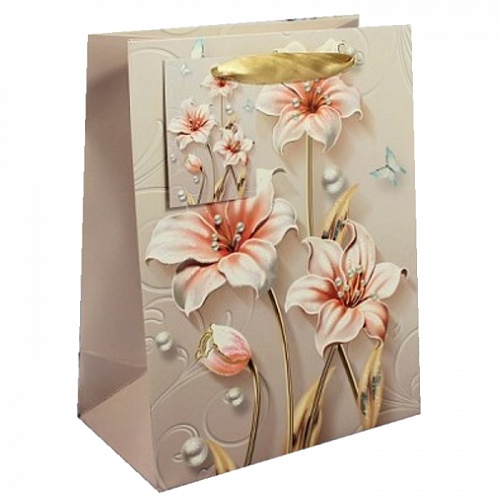 Пакет подарочный 180х230х100мм Нежные цветы с блеском 230г/м2 OMG 000178Е