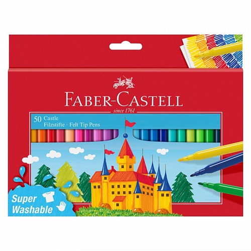 Фломастеры 50 цветов Faber-Castell Замок смываемые 554204