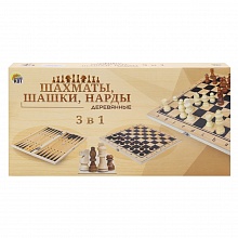 Набор настольных игр 3в1 нарды, шашки, шахматы дерево Рыжий кот, ИН-9466