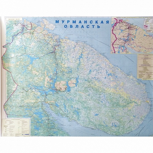 Карта Мурманской области масштаб 1:38м размер 1,52х1,2м глянцевая ламинация отвесы