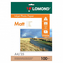 Фотобумага Lomond А4 100г/м2 матовая двусторонняя 25л для струйной печати, 0102038