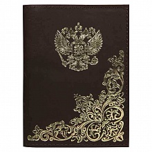 Обложка для паспорта из натуральной кожи коричневая с тиснением золото Народная Имидж, 1,2-058-220-0