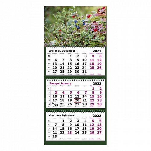 Календарь  2022 год квартальный Дикие ягоды Полином 13с14-221